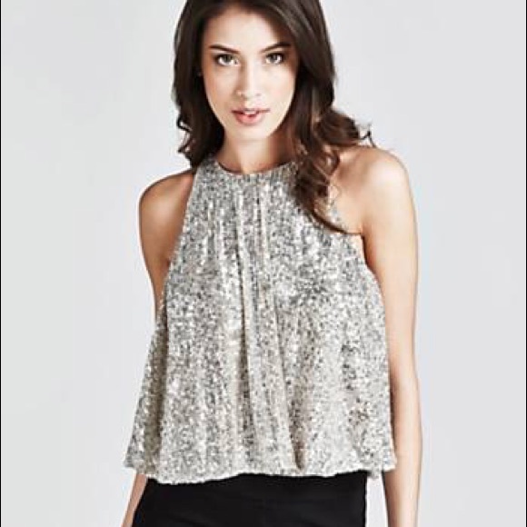 New Guess Marciano Starry Sparking Sequin embellished Top Blouse S - Picture 7 of 10